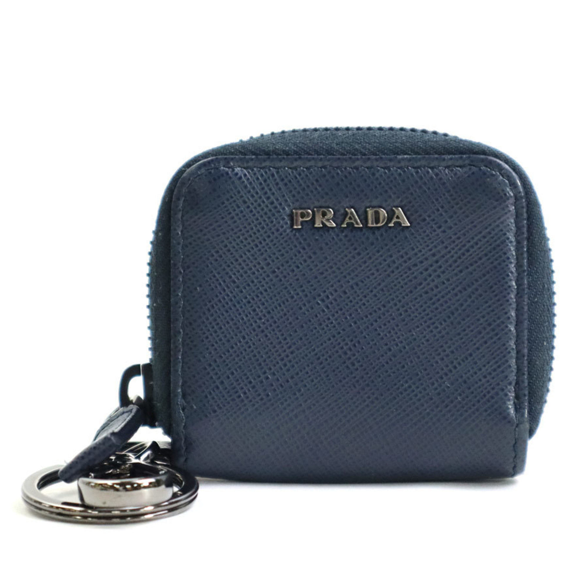 Prada Coin Case Leather Navy Unisex